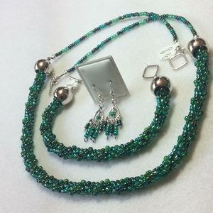 FINAL SALE PRICE Shades of Green Hand Woven 3 Pc. Jewelry Set